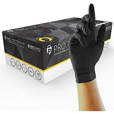UNIGLOVES Protect Black HD GA0063 Engångshandskar av nitril extremt hållbara engångshandskar mångsidig användning puderfria, låda med 100 handskar, storlek M UNIGLOVES Protect Black HD GA0063 Engångshandskar av nitril extremt hållbara engångshandskar mångsidig användning puderfria, låda med 100 handskar, storlek M
