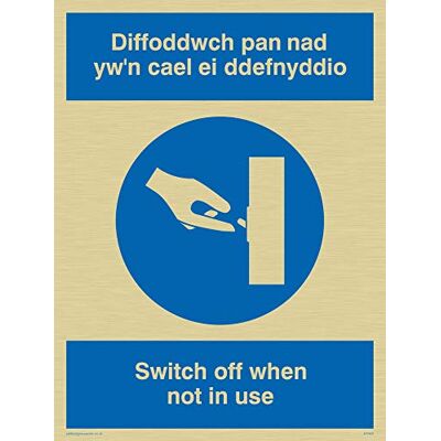 Viking skyltar MV928-A5P-G "Diffoddwch Pan Nad Yw'n Cael Ei ddefnyddio Switch Off When Not In Use"-skylt, guld plast, styv, 200 mm H x 150 mm B Viking skyltar MV928-A5P-G "Diffoddwch Pan Nad Yw'n Cael Ei ddefnyddio Switch Off When Not In Use"-skylt, guld plast, styv, 200 mm H x 150 mm B