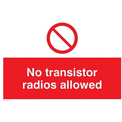 Viking PV51-A4L-1M "No Transistor-Radios Allowed"-skylt, plast, 1 mm halvstyv, 200 mm H x 300 mm B Viking PV51-A4L-1M "No Transistor-Radios Allowed"-skylt, plast, 1 mm halvstyv, 200 mm H x 300 mm B