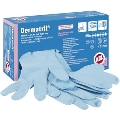 Honeywell KCL Dermatril® 740 engångshandskar för höger- och vänsterhänta, nitril, vattentät, lämplig för livsmedels-/läkemedelsindustrin, blå, storlek 11, 074011081C (BOX med 100 stycken) Honeywell KCL Dermatril® 740 engångshandskar för höger- och vänsterhänta, nitril, vattentät, lämplig för livsmedels-/läkemedelsindustrin, blå, storlek 11, 074011081C (BOX med 100 stycken)