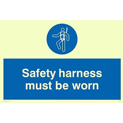 Viking MP298-A6L-P "Safety Harness Must Be Worn" skylt, halvstyv foto lysande plast, 100 mm H x 150 mm B Viking MP298-A6L-P "Safety Harness Must Be Worn" skylt, halvstyv foto lysande plast, 100 mm H x 150 mm B