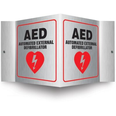Accuform PSM300 Projection Sign 3D, Legend "AED AUTOMATED EXTERNAL DEFIBRILLATOR", 6" x 5" panel, 0,025 tum tjock borstad aluminium, röd/svart på borstat aluminium Accuform PSM300 Projection Sign 3D, Legend "AED AUTOMATED EXTERNAL DEFIBRILLATOR", 6" x 5" panel, 0,025 tum tjock borstad aluminium, röd/svart på borstat aluminium
