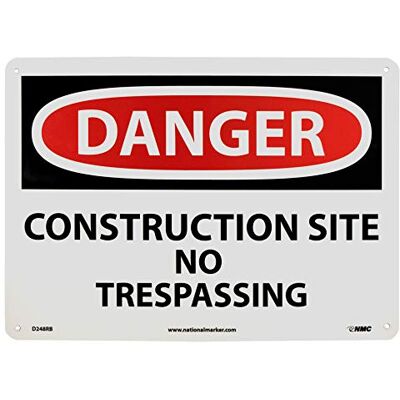 NMC D248RB DANGER – KONSTRUKTION SITE NO TRESPASSING skylt – 35,5 cm. 10 tum Styv plastfara skylt, svart/vit text på vit/röd bas NMC D248RB DANGER – KONSTRUKTION SITE NO TRESPASSING skylt – 35,5 cm. 10 tum Styv plastfara skylt, svart/vit text på vit/röd bas