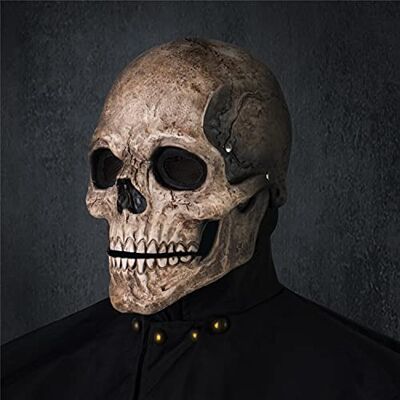 RRANYF Halloweenmask, läskig skalle med rörlig käke, för vuxna, täcker hela huvudet, realistisk latexhjälm, skrämmande skelett, huvudbonad (gul människa skalle-mask) RRANYF Halloweenmask, läskig skalle med rörlig käke, för vuxna, täcker hela huvudet, realistisk latexhjälm, skrämmande skelett, huvudbonad (gul människa skalle-mask)