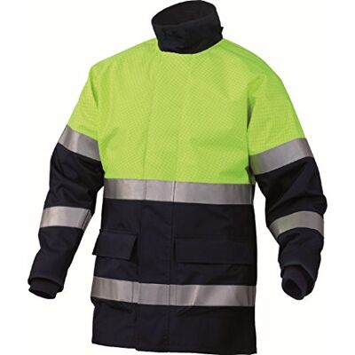 Deltaplus KOMODHVJMXG varningsskydd skyddsparka av polyester/antistatiska fibrer med pu-beläggning, neongelb-marinblå, storlek XL Deltaplus KOMODHVJMXG varningsskydd skyddsparka av polyester/antistatiska fibrer med pu-beläggning, neongelb-marinblå, storlek XL