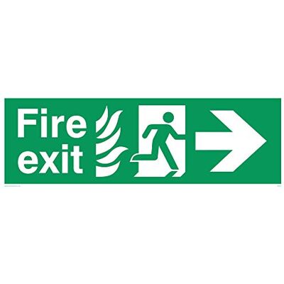 Viking skyltar SG701-L62-3D "Fire exit" löpning man högerpil skylt, 3 mm dubbelsidig styv PVC, 200 mm H x 600 mm B Viking skyltar SG701-L62-3D "Fire exit" löpning man högerpil skylt, 3 mm dubbelsidig styv PVC, 200 mm H x 600 mm B
