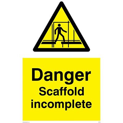 Viking WC499-A4P-1M "Danger Scaffolding ofullständig" skylt, 1 mm halvstyv plast, 300 mm H x 200 mm B Viking WC499-A4P-1M "Danger Scaffolding ofullständig" skylt, 1 mm halvstyv plast, 300 mm H x 200 mm B