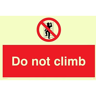 Viking PA1438-A6L-P "Do Not Climb" skylt, plast, halvstyv fotoluminescent, 100 mm H x 150 mm B Viking PA1438-A6L-P "Do Not Climb" skylt, plast, halvstyv fotoluminescent, 100 mm H x 150 mm B
