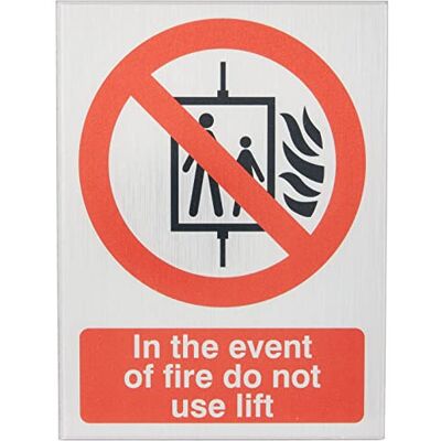 SECO I händelse av eld använd inte lyftskylt, 150 mm x 200 mm 2 mm borstad aluminiumeffekt akryl SECO I händelse av eld använd inte lyftskylt, 150 mm x 200 mm 2 mm borstad aluminiumeffekt akryl