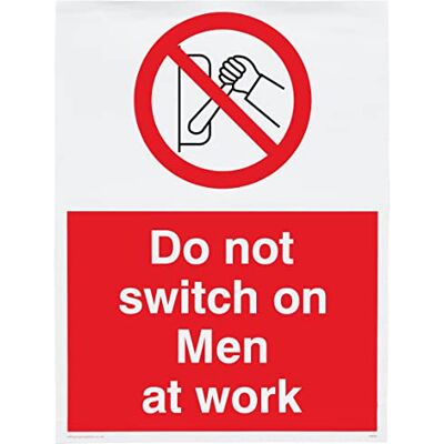 Vikingskyltar PM45-A3P-V "Do not Switch On Men At Work"-skylt, vinyl, 400 mm H x 300 mm B Vikingskyltar PM45-A3P-V "Do not Switch On Men At Work"-skylt, vinyl, 400 mm H x 300 mm B