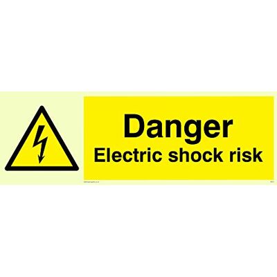 Viking WE72-L62-PV "Danger Electric Shock Risk"-skylt, fotoluminescerande klistermärke, 200 mm H x 600 mm B Viking WE72-L62-PV "Danger Electric Shock Risk"-skylt, fotoluminescerande klistermärke, 200 mm H x 600 mm B