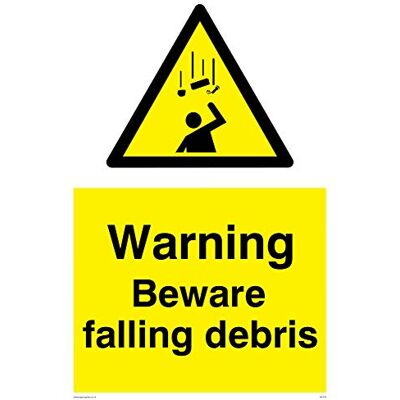 Viking WC479-A4P-3M "Warning Beware Falling Debris"-skylt, 3 mm styv plast, 300 mm H x 200 mm B Viking WC479-A4P-3M "Warning Beware Falling Debris"-skylt, 3 mm styv plast, 300 mm H x 200 mm B