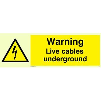 Viking WE76-L62-P "Warning Live Cables Underground" skylt, halvstyv fotoluminescerande plast, 200 mm H x 600 mm B Viking WE76-L62-P "Warning Live Cables Underground" skylt, halvstyv fotoluminescerande plast, 200 mm H x 600 mm B