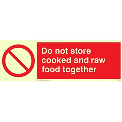 Viking PH208-L62-PV "Do Not Store Cooked And Raw Food Together" skylt, foto självlysande klistermärke, 200 mm H x 600 mm B Viking PH208-L62-PV "Do Not Store Cooked And Raw Food Together" skylt, foto självlysande klistermärke, 200 mm H x 600 mm B