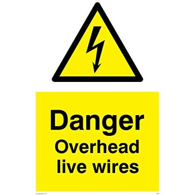 Vikingskyltar WE95-A4P-1M 'Danger Overhead live wires' skylt, 1 mm halvstyv plast, 300 mm H x 200 mm B Vikingskyltar WE95-A4P-1M 'Danger Overhead live wires' skylt, 1 mm halvstyv plast, 300 mm H x 200 mm B