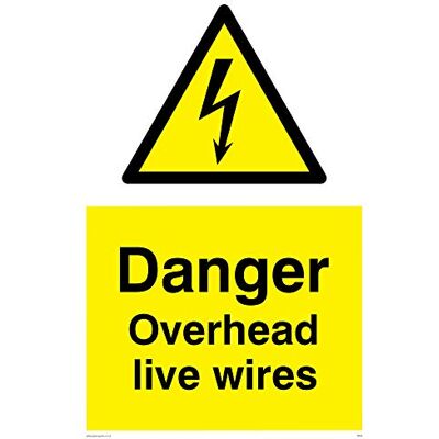 Viking WE95-A2P-V "Danger Overhead Live Wires"-skylt, vinyl, 600 mm H x 400 mm B Viking WE95-A2P-V "Danger Overhead Live Wires"-skylt, vinyl, 600 mm H x 400 mm B