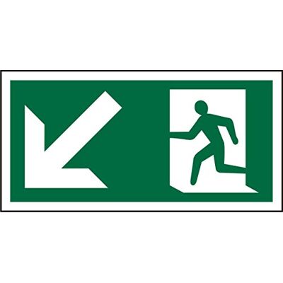 SECO Fire Exit – pil som pekar ner & vänster & man springer vänster piktogram skylt, 300 mm x 150 mm – 1 mm halvstyv plast SECO Fire Exit – pil som pekar ner & vänster & man springer vänster piktogram skylt, 300 mm x 150 mm – 1 mm halvstyv plast