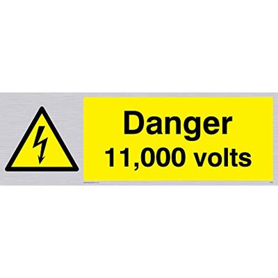 Viking WE81-L31-S "Danger 11000 Volts" skylt, styv silverplast, 100 mm H x 300 mm B Viking WE81-L31-S "Danger 11000 Volts" skylt, styv silverplast, 100 mm H x 300 mm B