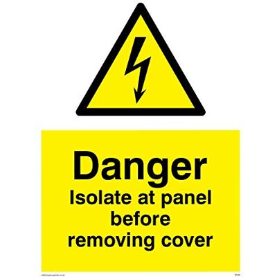 Vikingskyltar WE85-A3P-V "Fara isolera vid panel innan du tar bort skydd" skylt, vinyl, 400 mm H x 300 mm B Vikingskyltar WE85-A3P-V "Fara isolera vid panel innan du tar bort skydd" skylt, vinyl, 400 mm H x 300 mm B