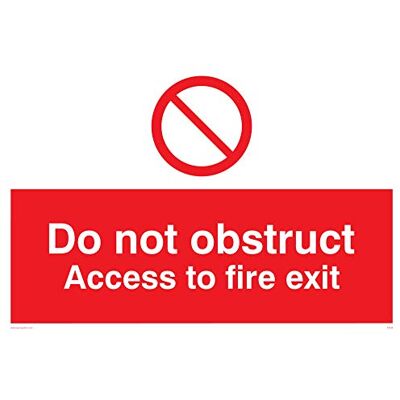 Vikingskyltar PA458-A4L-3M "Do not obstruct tillgång to Fire Exit"-skylt, 3 mm styv plast, 200 mm H x 300 mm B Vikingskyltar PA458-A4L-3M "Do not obstruct tillgång to Fire Exit"-skylt, 3 mm styv plast, 200 mm H x 300 mm B