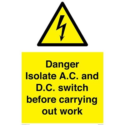 Viking DANGER Isolate A.C. och D.C. växla innan du utför arbetsskylt 400 x 600 mm A2P Viking DANGER Isolate A.C. och D.C. växla innan du utför arbetsskylt 400 x 600 mm A2P