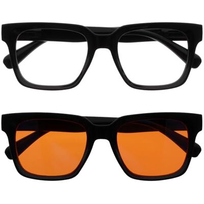 OPULIZE ERA skärm och sovpaket – blåljusglasögon – klara och orange linser – antireflekterande och anti-bländning – 2-pack – UV400-skydd – överdimensionerad ram – svart – män och kvinnor, Svart – klar OPULIZE ERA skärm och sovpaket – blåljusglasögon – klara och orange linser – antireflekterande och anti-bländning – 2-pack – UV400-skydd – överdimensionerad ram – svart – män och kvinnor, Svart – klar