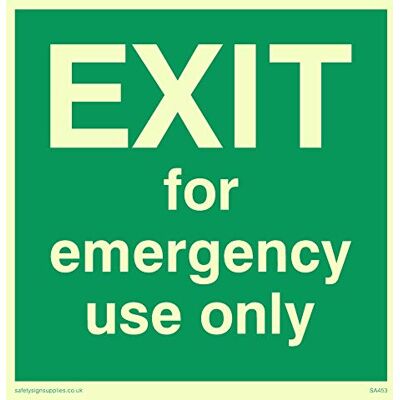 Vikingskyltar SA453-S10-PV fyrkantig "Exit for Emergency Use" skylt, fotoluminescerande klistermärke, 100 mm H x 100 mm B Vikingskyltar SA453-S10-PV fyrkantig "Exit for Emergency Use" skylt, fotoluminescerande klistermärke, 100 mm H x 100 mm B