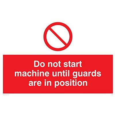 Vikingskyltar PM41-A2L-1M "Do not start machine until guards Are In Location" skylt, 1 mm halvstyv plast, 400 mm H x 600 mm B Vikingskyltar PM41-A2L-1M "Do not start machine until guards Are In Location" skylt, 1 mm halvstyv plast, 400 mm H x 600 mm B