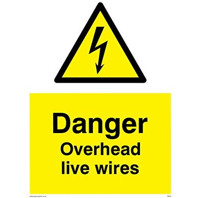 Viking WE95-A5P-V "Danger Overhead Live Wires"-skylt, vinyl, 200 mm H x 150 mm B Viking WE95-A5P-V "Danger Overhead Live Wires"-skylt, vinyl, 200 mm H x 150 mm B