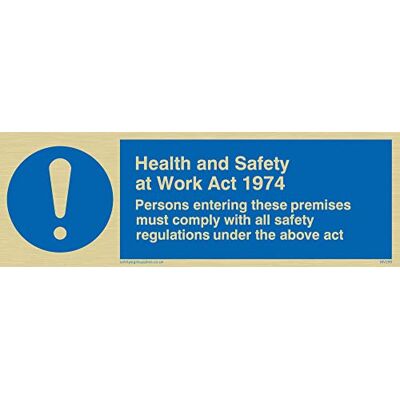 Vikingskyltar MV299-L15-G "Health and Safety Work Act 1974" skylt, styv guldplast, 50 mm H x 150 mm B Vikingskyltar MV299-L15-G "Health and Safety Work Act 1974" skylt, styv guldplast, 50 mm H x 150 mm B