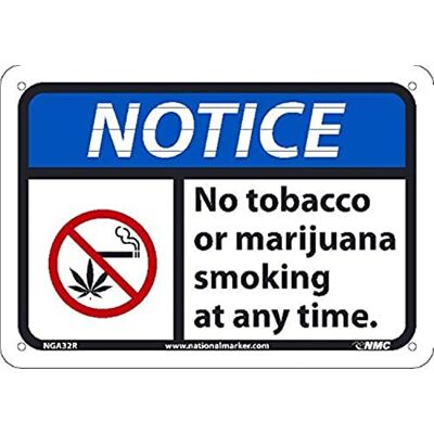 NMC NGA32R NOTICE – ingen marijuana tobaksrökning när som helst skylt – 10 tum. x 17,78 cm, styv plast meddelandeskylt med grafik, vit/svart text på blå/vit NMC NGA32R NOTICE – ingen marijuana tobaksrökning när som helst skylt – 10 tum. x 17,78 cm, styv plast meddelandeskylt med grafik, vit/svart text på blå/vit