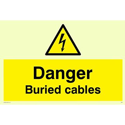 Viking WE93-A6L-PV "Danger Buried Cables" skylt, fotoluminescerande klistermärke, 100 mm H x 150 mm B Viking WE93-A6L-PV "Danger Buried Cables" skylt, fotoluminescerande klistermärke, 100 mm H x 150 mm B