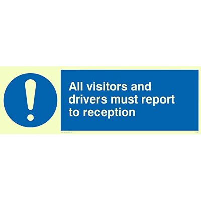 Viking MV317-L62-PV "All Besitors And Drivers Must Report To Reception" skylt, fotolysande klistermärke, 200 mm H x 600 mm B Viking MV317-L62-PV "All Besitors And Drivers Must Report To Reception" skylt, fotolysande klistermärke, 200 mm H x 600 mm B