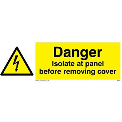 Viking WE85-L15-3M"Danger Isolate at at Panel Before Removing Cover" skylt, 3 mm styv plast, 50 mm H x 150 mm B Viking WE85-L15-3M"Danger Isolate at at Panel Before Removing Cover" skylt, 3 mm styv plast, 50 mm H x 150 mm B