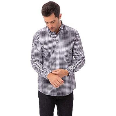 Chef Works herr Gingham Dress Shirt – blå – stor Chef Works herr Gingham Dress Shirt – blå – stor
