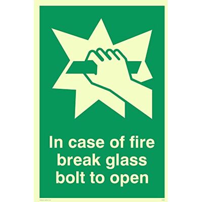 Vikingskyltar SA405-A6P-P "In Case Of Fire Break glasbult to Open" skylt, halvstyv fotoluminescerande plast, 150 mm H x 100 mm B Vikingskyltar SA405-A6P-P "In Case Of Fire Break glasbult to Open" skylt, halvstyv fotoluminescerande plast, 150 mm H x 100 mm B