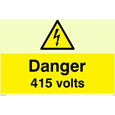 Viking WE83-A6L-PV "Danger 415 Volts"-skylt, fotoluminescerande klistermärke, 100 mm H x 150 mm B Viking WE83-A6L-PV "Danger 415 Volts"-skylt, fotoluminescerande klistermärke, 100 mm H x 150 mm B