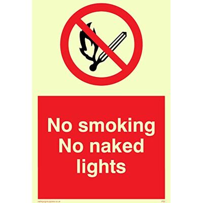 Vikingskyltar PS2-A6P-P "No Smoking No Naked Lights" skylt, plast, halvstyv fotoluminescent, 150 mm H x 100 mm B Vikingskyltar PS2-A6P-P "No Smoking No Naked Lights" skylt, plast, halvstyv fotoluminescent, 150 mm H x 100 mm B