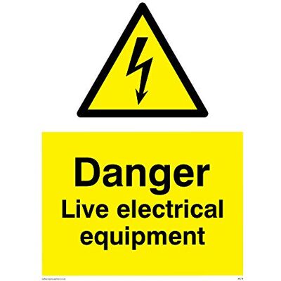 Viking WE78-A3P-AC "Danger Live Electrical Equipment"-skylt, aluminiumkomposit, 400 mm H x 300 mm B Viking WE78-A3P-AC "Danger Live Electrical Equipment"-skylt, aluminiumkomposit, 400 mm H x 300 mm B