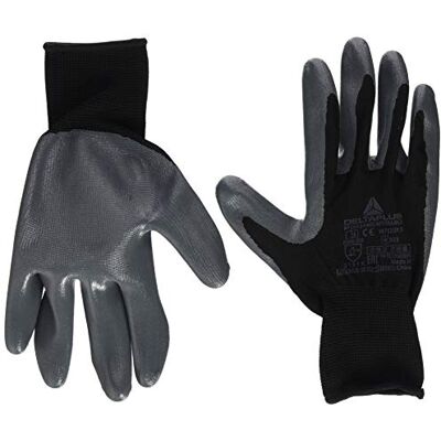 Deltaplus VE712GR09 Polyester finstickad handske/handflata nitril, svart-grå, storlek 09 Deltaplus VE712GR09 Polyester finstickad handske/handflata nitril, svart-grå, storlek 09