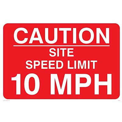 Viking PR559-A2L-1M "Varning Site Speed Limit 10 mph" skylt, plast, 1 mm halvstyv, 400 mm H x 600 mm B Viking PR559-A2L-1M "Varning Site Speed Limit 10 mph" skylt, plast, 1 mm halvstyv, 400 mm H x 600 mm B