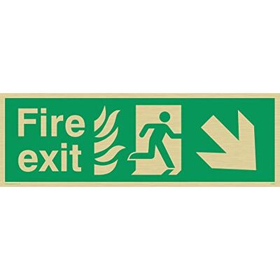 Vikingskyltar SG699-L31-GV "Fire Exit" Running Man Right Angel Down Pil Skylt, Guld vinyl, 100 mm H x 300 mm B Vikingskyltar SG699-L31-GV "Fire Exit" Running Man Right Angel Down Pil Skylt, Guld vinyl, 100 mm H x 300 mm B