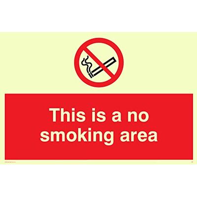 Vikingskyltar PS9-A6L-P "This Is A No Smoking Area"-skylt, plast, halvstyv fotoluminescent, 100 mm H x 150 mm B Vikingskyltar PS9-A6L-P "This Is A No Smoking Area"-skylt, plast, halvstyv fotoluminescent, 100 mm H x 150 mm B