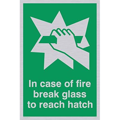 Vikingskyltar SA407-A6P-S "In Case Of Fire Break Glass To nå hatch" skylt, styv silverplast, 150 mm H x 100 mm B Vikingskyltar SA407-A6P-S "In Case Of Fire Break Glass To nå hatch" skylt, styv silverplast, 150 mm H x 100 mm B