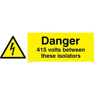 Vikingskyltar WE86-L62-V "Fara 415 volt mellan dessa isolatorer" skylt, vinyl, 200 mm H x 600 mm B Vikingskyltar WE86-L62-V "Fara 415 volt mellan dessa isolatorer" skylt, vinyl, 200 mm H x 600 mm B