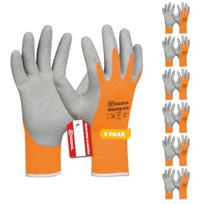 Gebol Winter Eco orange, arbetshandskar med vattentät latex crinkle-beläggning för mer grepp, termohandskar för män, storlek L (Gr 9), orange, 6 par multipack Gebol Winter Eco orange, arbetshandskar med vattentät latex crinkle-beläggning för mer grepp, termohandskar för män, storlek L (Gr 9), orange, 6 par multipack