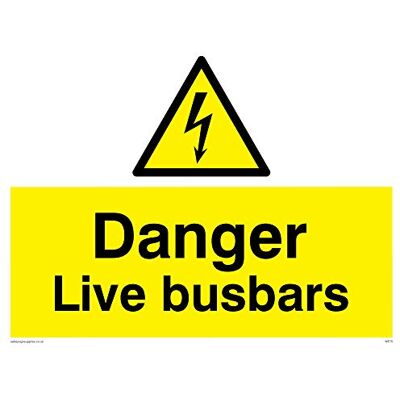 Vikingskyltar WE70-A3L-3D "Danger Live Busbars" skylt, 3 mm dubbelsidig styv PVC, 300 mm H x 400 mm B Vikingskyltar WE70-A3L-3D "Danger Live Busbars" skylt, 3 mm dubbelsidig styv PVC, 300 mm H x 400 mm B