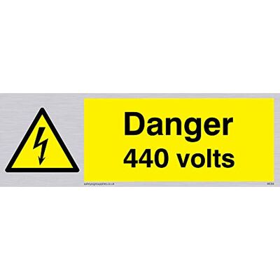 Viking WE84-L15-SV "Danger 440 volts" skylt, silvervinyl, 50 mm H x 150 mm B Viking WE84-L15-SV "Danger 440 volts" skylt, silvervinyl, 50 mm H x 150 mm B