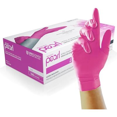 UNIGLOVES Magenta Pearl Nitril Examenshandskar för alla ändamål, pulverfria och latexfria engångshandskar, låda med 100 handskar, magenta, små (GP8502) UNIGLOVES Magenta Pearl Nitril Examenshandskar för alla ändamål, pulverfria och latexfria engångshandskar, låda med 100 handskar, magenta, små (GP8502)