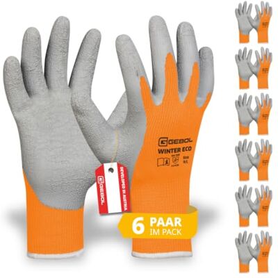 Gebol Winter Eco orange, arbetshandskar med vattentät latex crinkle-beläggning för mer grepp, termohandskar för män, storlek L (Gr 9), orange, 6 par multipack Gebol Winter Eco orange, arbetshandskar med vattentät latex crinkle-beläggning för mer grepp, termohandskar för män, storlek L (Gr 9), orange, 6 par multipack
